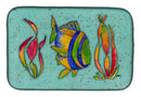 Tropical Fish on Teal Dish Drying Mat Absorbent Dish Drying Mat Pad for Kitchen Counter Dish Drainer Mat for Countertop, 14 x 21", Multicolor