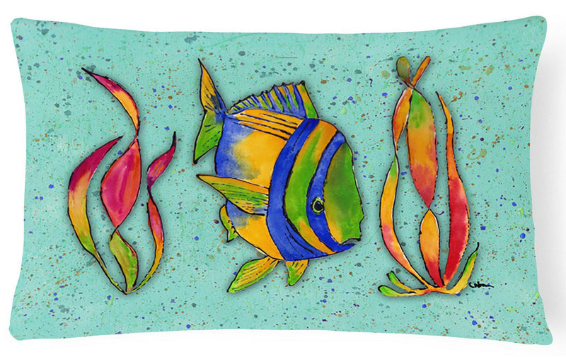 Tropical Fish on Teal   Canvas Fabric Decorative Pillow