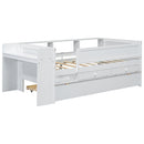 Twin Daybed With Drawers, Trundle, Headboard Storage, Study Desk, And USB Charging Station - White by HouseOfZazla