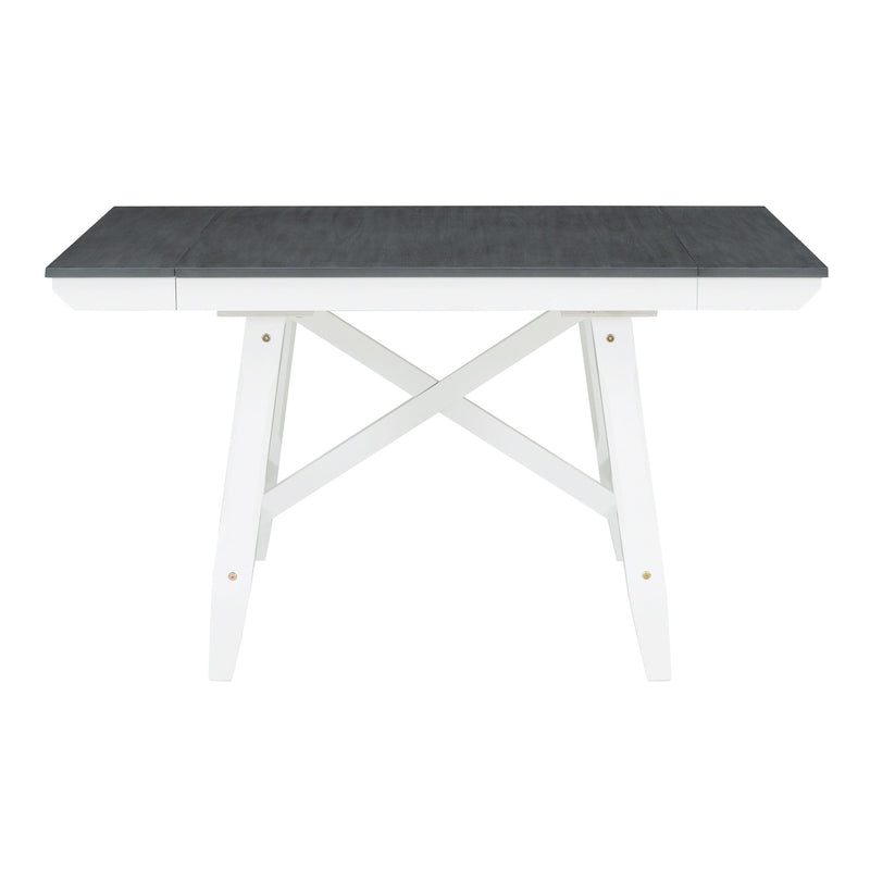 6-Piece Classic Dining Table Set, Rectangular Extendable Dining Table with two 12"W Removable Leaves and 4 Upholstered Chairs & 1 Bench for Dining Room (Gray+White)