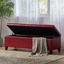 Upholstered PU Leather Storage Ottoman, Solid Wooden Legs by HouseOfZazla