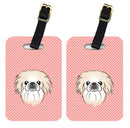 Checkerboard Pink Pekingese Luggage Tag