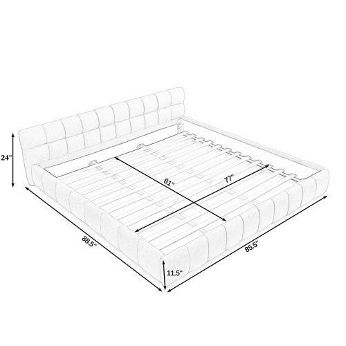 King size  Upholstered Bed Frame with Thick Fabric, Chenille Fabric Grounded Queen Size Platform Bed with Headboard and Solid Frame. No Box Spring Needed-Pink(88.5''*85.5''*24'')
