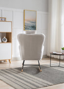 35.5 inch Rocking Chair with Pocket, Soft Teddy Fabric Rocking Chair for Nursery, Comfy Wingback Glider Rocker with Safe Solid Wood Base for Living Room Bedroom Balcony (white)