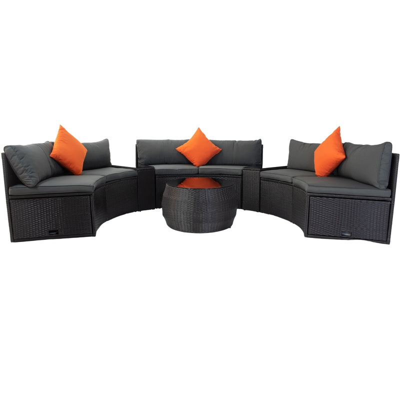 Walker Edison | Wicker Outdoor Sectional 6 Piece Patio Set with Storage and Pillows