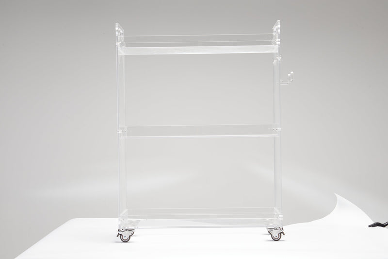 Acrylic Rolling Side Table - 3 Tiers End Table with Lockable Wheels - Small Clear Table for Living Room