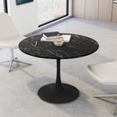 42.12" Modern Round Dining Table with Printed Black Marble Table Top, Metal Base Dining Table, End Table Leisure Coffee Table