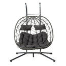2 Persons Egg Chair with Stand Indoor Outdoor Swing Chair Patio Wicker Hanging Egg Chair Hanging Basket Chair with Stand for Bedroom Living Room Balcony