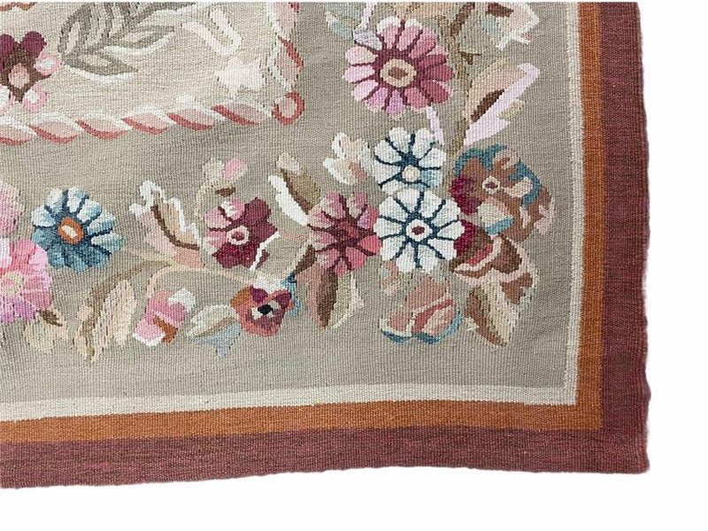 9x13 Needlepoint Carpet, French Design Rug, Hand-Knotted, Brand New Needlepoint Rug 9 x 13, English French European Style, Beige Floral