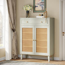 Shoe Cabinet With Rattan Doors And Drawer, 4 Tier Storage Organizer - Mint Green by HouseOfZazla