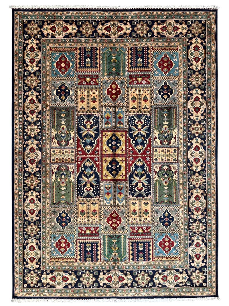 Hand-Knotted Afghani Bakhtiari Garden Rug | 6'9" x 9'10" Wool Area Rug