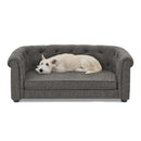 Contemporary Dark Grey Pet Sofa with Arc-Shaped Backrest and Armrests, Breathable Linen and Cozy Soft Cushion for Dogs