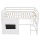 Full Size Loft Bed With Sliding Chalkboard & Bookshelf
