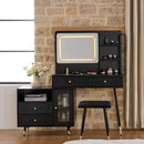 Modern Makeup Vanity Desk With Mirror And Lights Retractable Design Engineered Wood - Black by Unique Piece Furniture