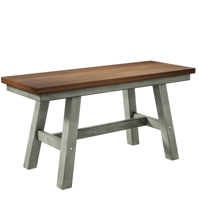 6-Piece Wood Dining Table Set Kitchen Table Set with Long Bench and 4 Dining Chairs, Farmhouse Style, Walnut+Gray