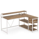 L-Shaped Home Office Desk With Monitor Riser, Drawers, And Storage Shelves by HouseOfZazla