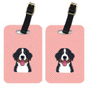 Checkerboard Pink Bernese Mountain Dog Luggage Tag
