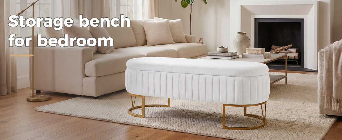 Storage Bench Bedroom Bench with Golden Metal Legs, photo 3 of 10