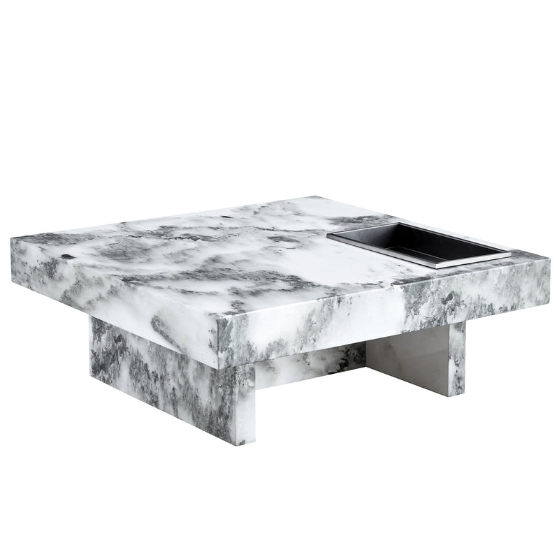 A modern and practical coffee table, black and white in imitation marble pattern, made of MDF material. The fusion of elegance and natural fashion 31.4"x 31.4"x 12 "