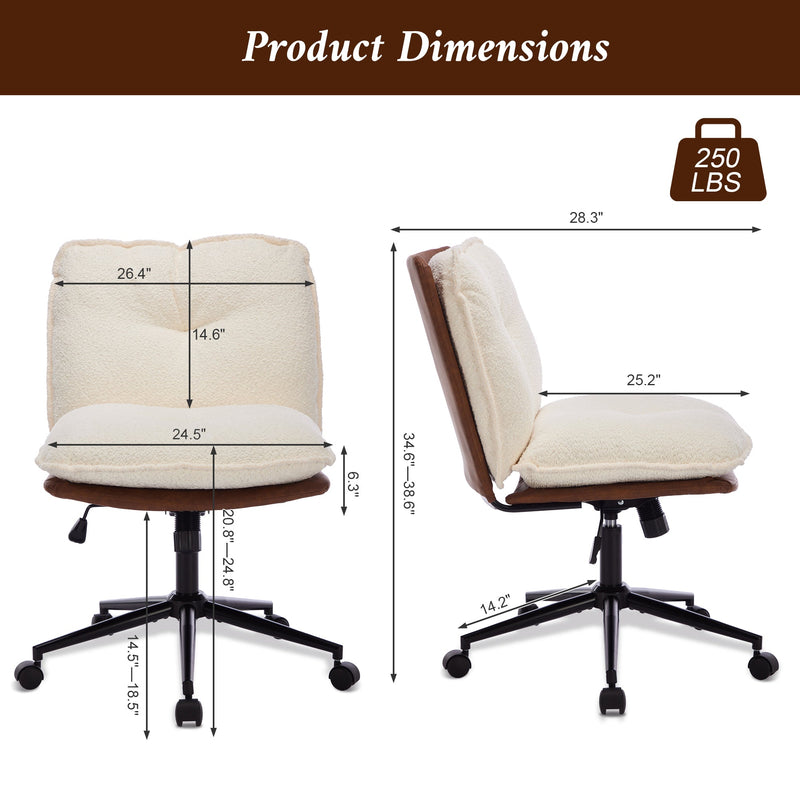 Walker Edison - Oversize Seat Cirss Cross Chair with Wheels, Elegant Design Computer Chair, Adjustable Height 360° Rolling Swivel Home Office Chair for Small Space, Dressing Room, Living Room (BROWN+WHITE)