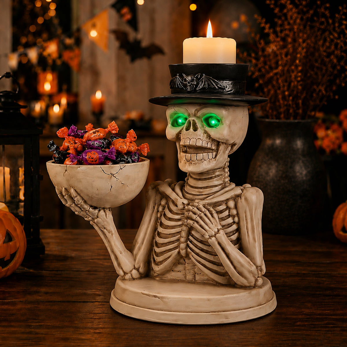 Halloween Skeleton Figurine with Storage Bowl & Candle Holder, photo 10 of 10