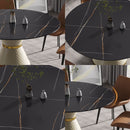 59.05" Modern Artificial Stone Round Carbon Steel Base Dining Table, Can Accommodate 6 People - Black / White by Unique Piece Furniture