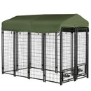8' x 4' x 6' Dog Kennel Outdoor with Rotating Bowl Holders, Walk-in Pet Playpen, Welded Wire Steel Dog Fence with Water-and UV-Resistant Canopy, Green