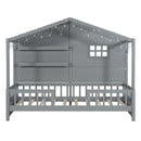 House Bed With Shelves, Window And Sparkling Light Strip On The Roof