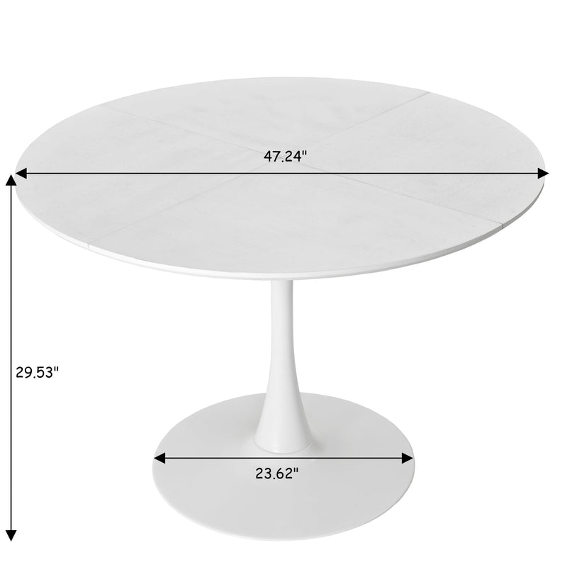 47.24"Modern Round Dining Table,Four Patchwork Tabletops with White Color Solid Wood Grain Table Top,Metal Base Dining Table, End Table Leisure Coffee Table