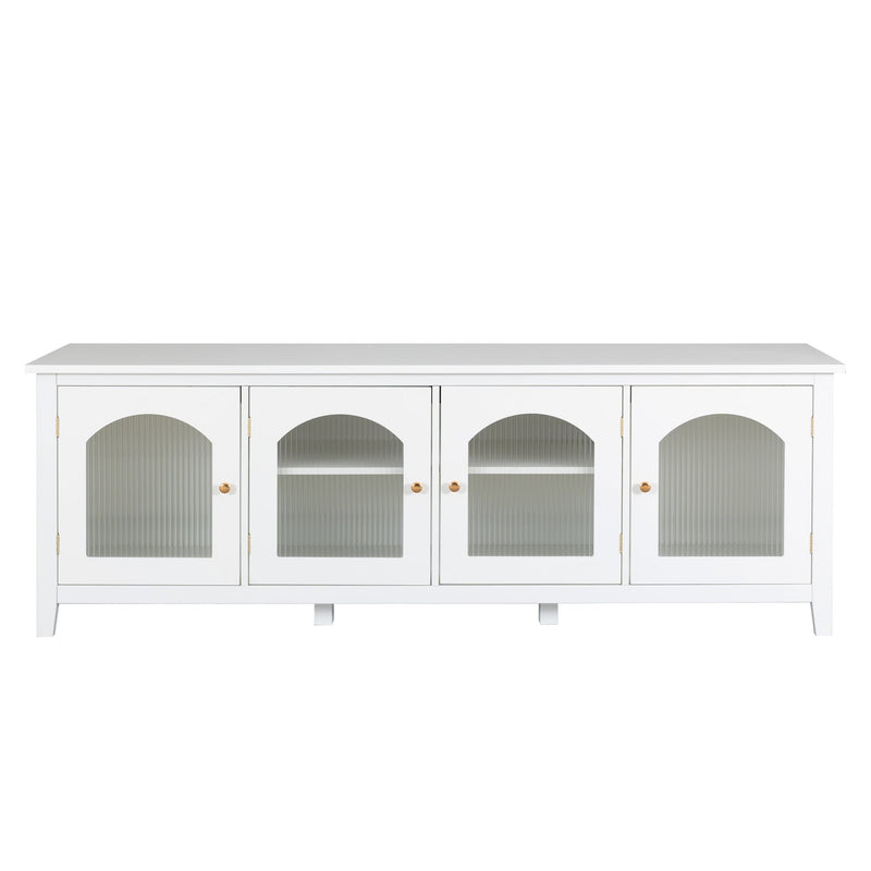 71-inchstylishTVcabinet Entertainment CenterTV stand,TVConsoleTable, Media Console,solidwood frame,Changhong glass door,Metal handle,antique white,canbeplacedin the children's room,bedroom Living Room