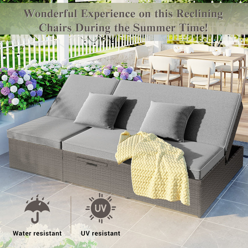 Walker Edison | Wicker Outdoor Double Sunbed Set