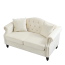 57" Chesterfield Sofa Grey Velvet for Living Room, 2 Seater Sofa Tufted Couch with Rolled Arms and Nailhead for Living Room, Bedroom, Office, Apartment, two pillows