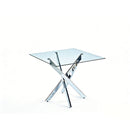 Dining Table With Cross Metal Leg And Tempered Glass, Modern Space Saving Kitchen Table For Living Room Legs, Square Table