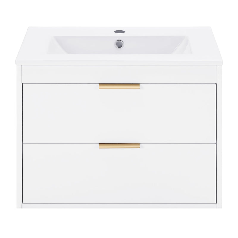 24" Floating Wall Mounted Bathroom Vanity with White Porcelain Sink and Soft Close Doors