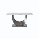 63" Modern Artificial Stone Crescent-Shaped Metal Legs, Can Accommodate 6-8 People - White / Black by HouseOfZazla