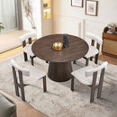 47.24'' Round Modern Style MDF Wood Dining Table for Kitchen, Living Room, Cafe, Stylish Leisure Desk with Sturdy Cylindrical Base, for Small Spaces, Apartment,Brown