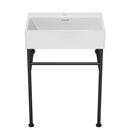 24" Bathroom Console Sink with Overflow, Ceramic Console Sink White Basin Black Legs