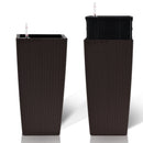Pack of 2 Brown 22-Inch Faux Rattan Square Planters with Automatic Watering System