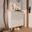 Narrow - Entryway Shoe Storage Cabinet With 2 Flip Drawers Legs - Natural / White