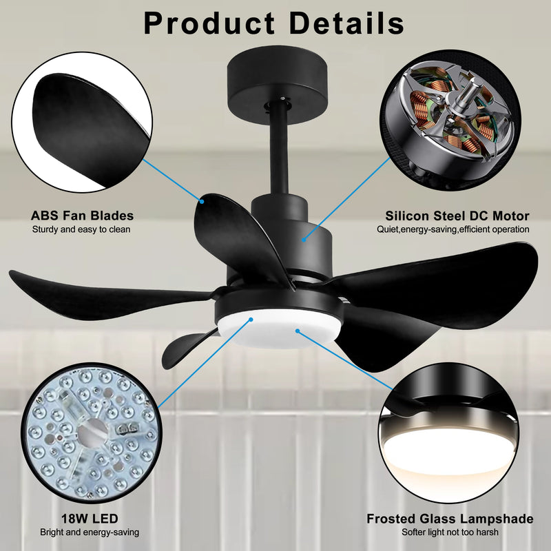 28' Ceiling Fans with Lights and Remote/APP Control, Low Profile Ceiling Fans with 5 Reversible Blades 3 Colors Dimmable 6 Speeds Ceiling Fan for Bedroom Kitchen (Not allowed to sell on Amazon)