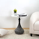 Accent Metal Coffee Table, Pedestal Table for Living Room, Hand-Hammered Texture, White+Black by HouseOfZazla
