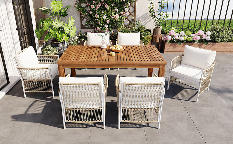 TOPMAX Patio 7pcs Wooden Dining Table Set, photo 3 of 10