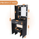 Vanity Table With Mirror, Adjustable LED Lights, Power Outlet, Hairdryer Holder & Stool by Unique Piece Furniture