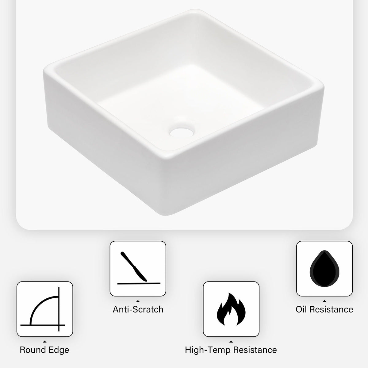Elegant European Style Ceramic Square Vessel Bathroom Sink - White, photo 4 of 8