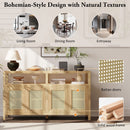 Bohemian Style Rattan Buffet Storage Cabinet with Solid Wood Frame