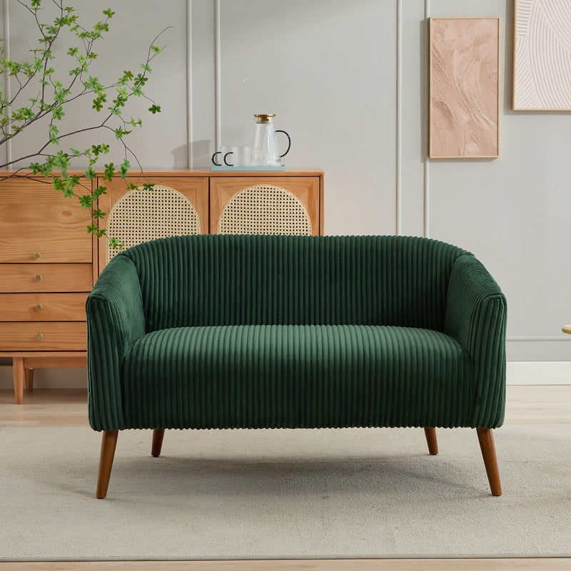 50.78'W Modern Loveseat Couch Sofa, Corduroy Fabric Upholstered 2-Seat Sofa with Wooden Walnut Legs for Small Space Office Studio Apartment Bedroom, Green