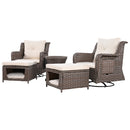 5 Pieces Outdoor Patio Furniture Set with Pet House Cool Bar and Retractable Side Tray, Rattan Wicker Patio Swivel Rocking Chairs Set of 2 with Ottomans for Backyard, Porch, Balcony, Beige