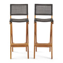 Outdoor Folding Acacia Wood Barstools With Rattan Backrest And Seat