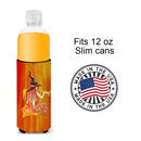Mermaid in Witches Hat Halloween Slim Can Hugger , Insulated Foam Hugger for 12 oz Slim Cans, Beer Bottles & Water Bottles, Printed in USA