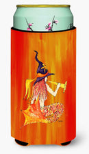 Mermaid in Witches Hat Halloween Tall Boy Hugger Can Cooler Sleeve Machine Washable Drink Collapsible Insulator Beverage Insulated Holder